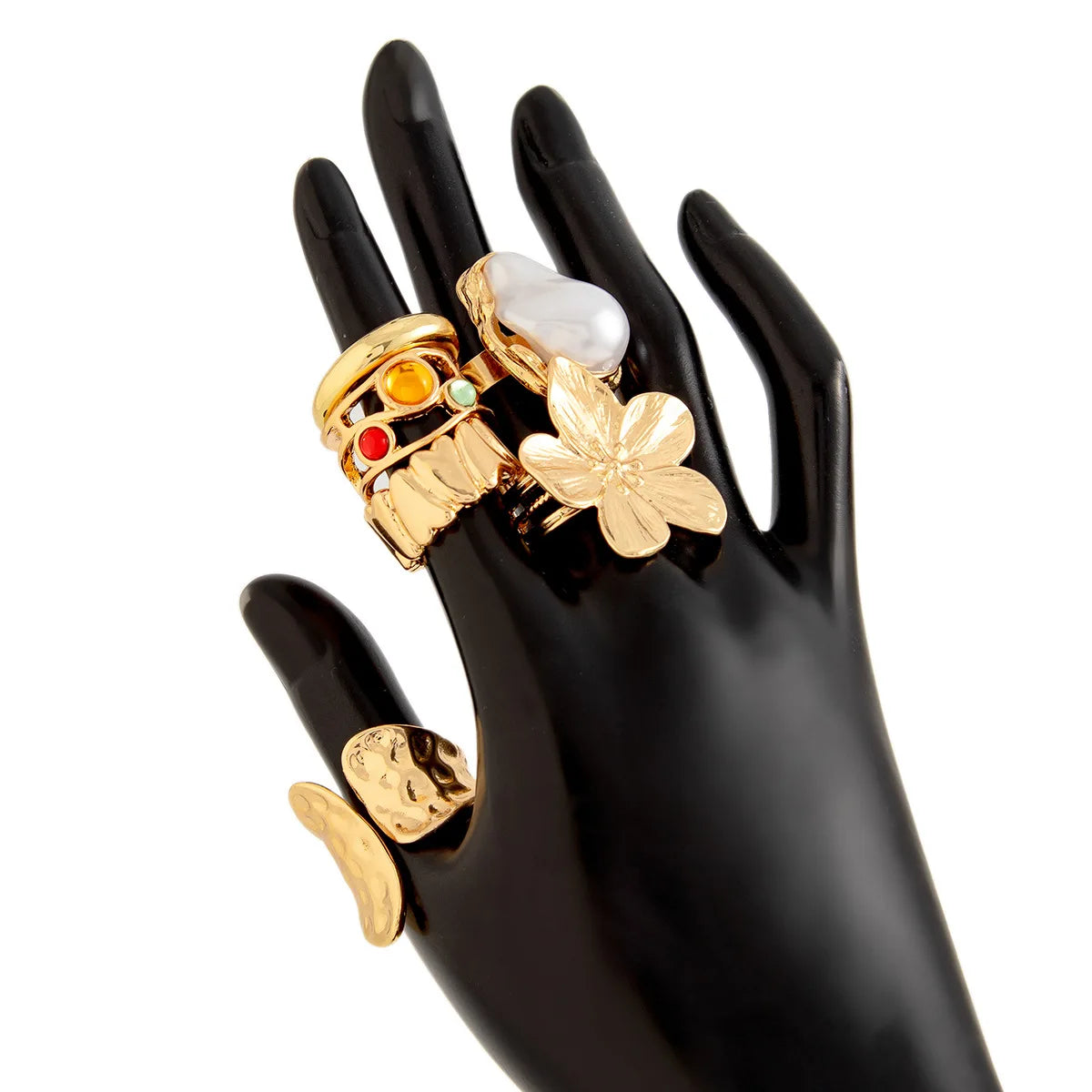 Flower Crystal Pearl Open Ring