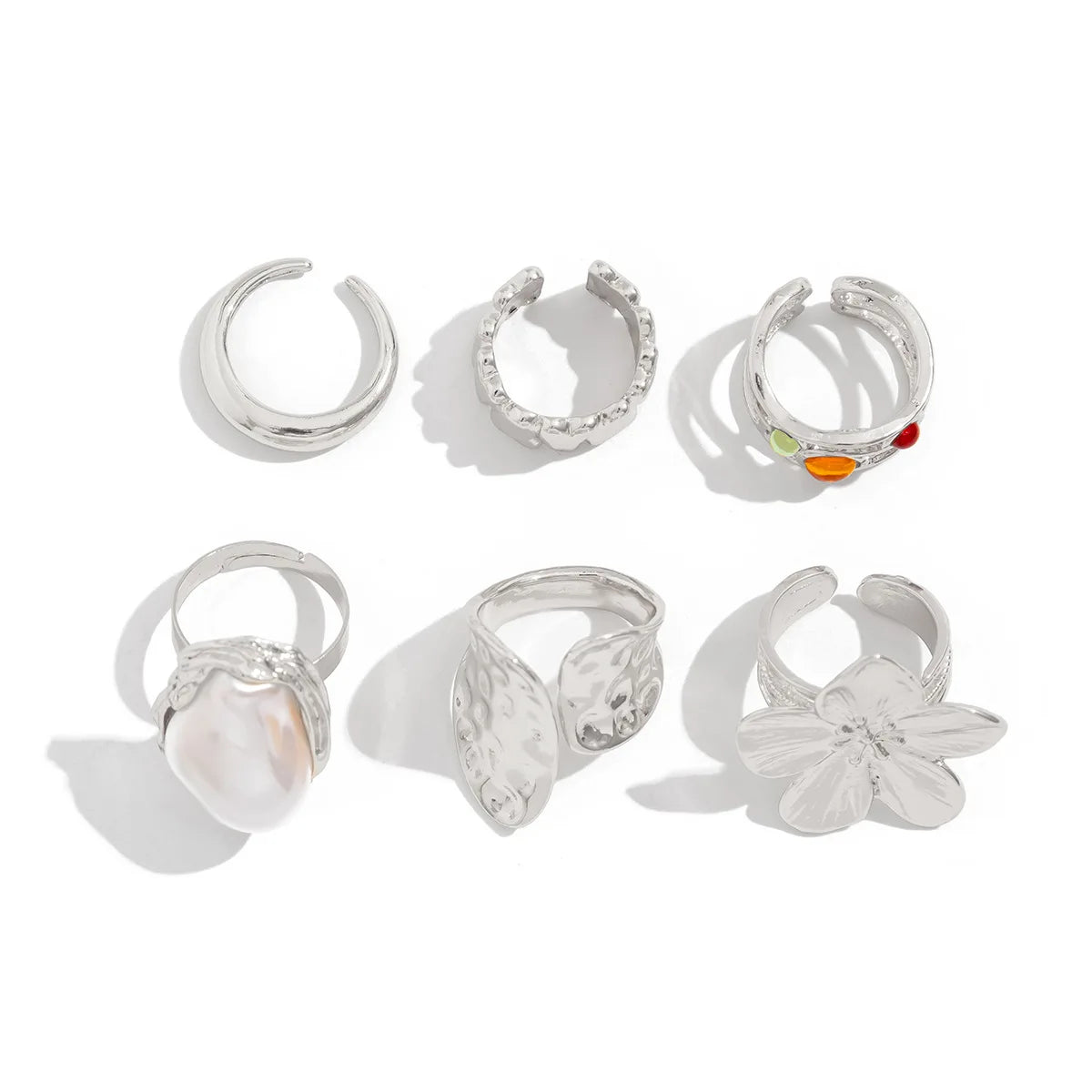 Flower Crystal Pearl Open Ring