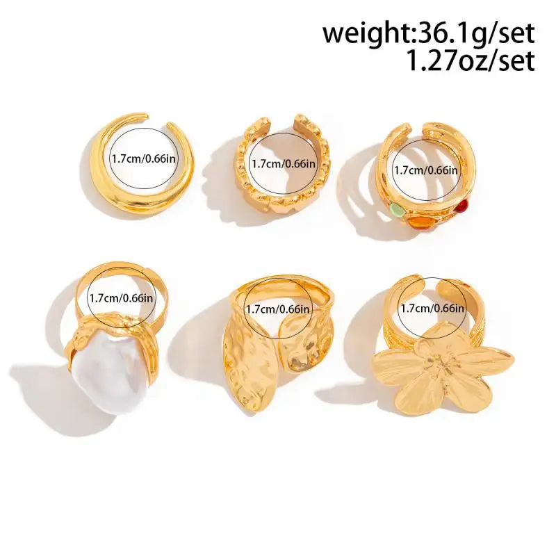 Flower Crystal Pearl Open Ring