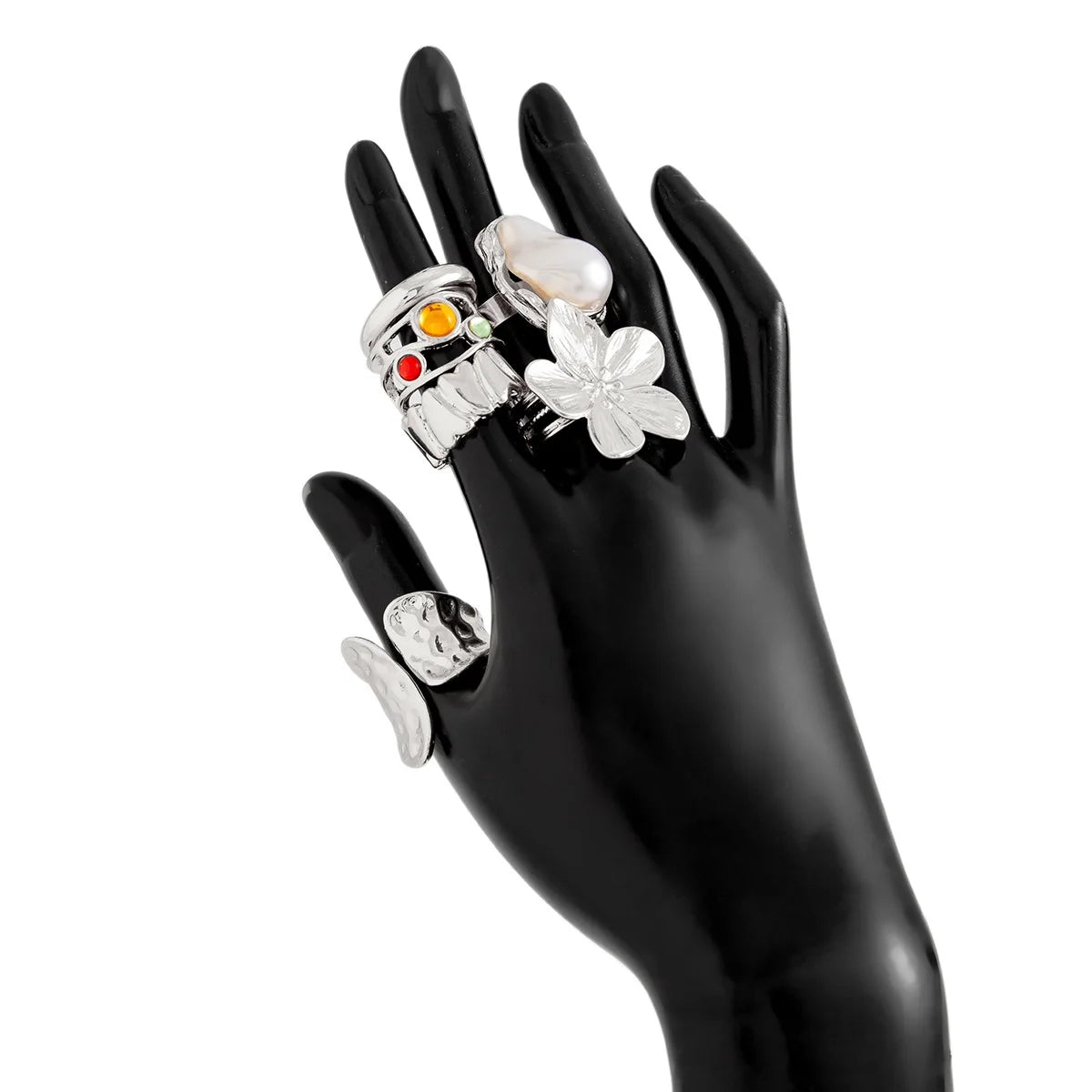 Flower Crystal Pearl Open Ring