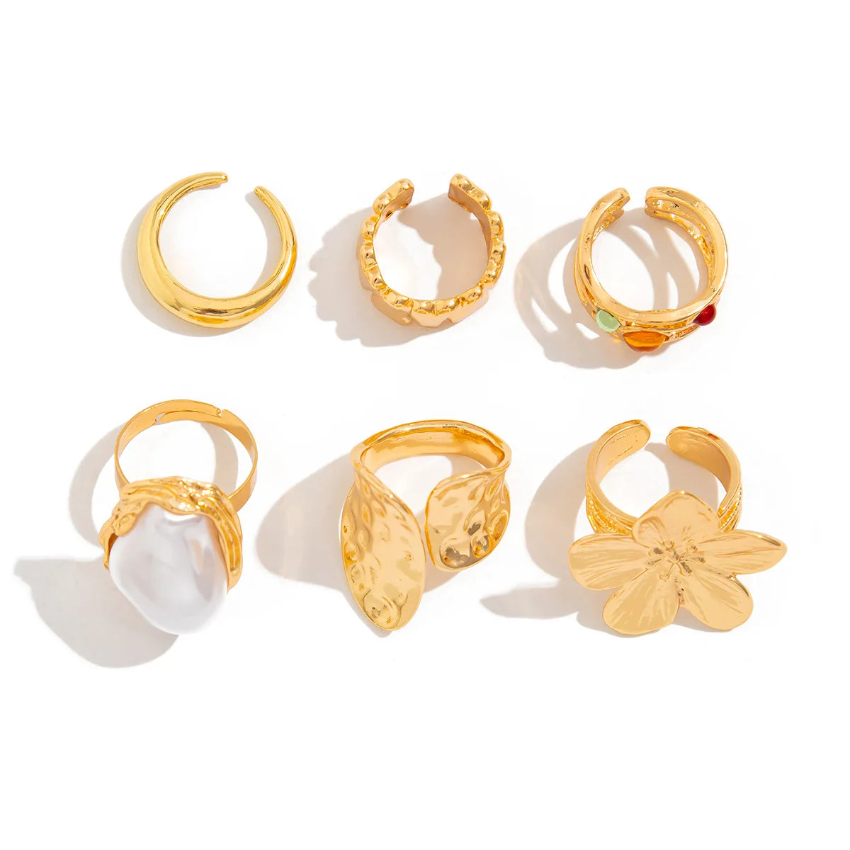 Flower Crystal Pearl Open Ring